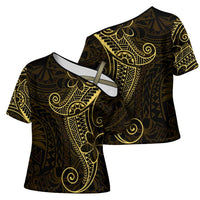 Black Gold Polynesian Tribal Cross Shoulder Shirt LT9 - Polynesian Pride