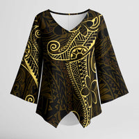 Black Gold Polynesian Tribal Kimono Sleeve Blouse LT9 Female Gold - Polynesian Pride