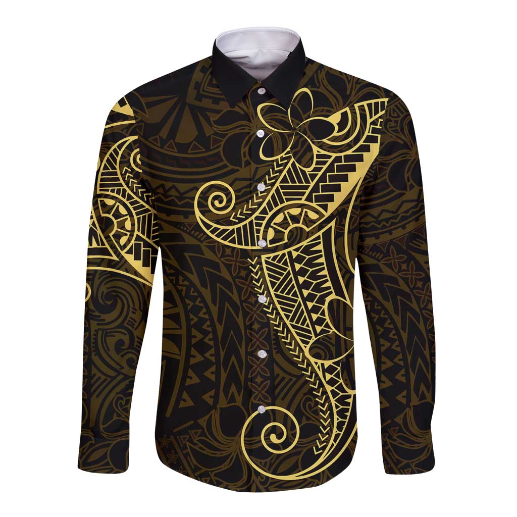 Black Gold Polynesian Tribal Long Sleeve Button Shirt LT9 Unisex Gold - Polynesian Pride