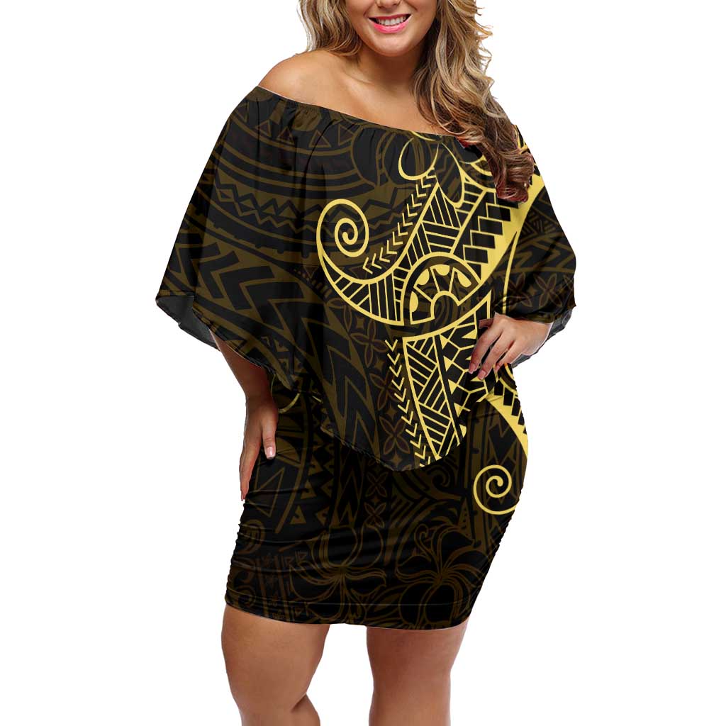 Black Gold Polynesian Tribal Off Shoulder Short Dress LT9 Women Gold - Polynesian Pride