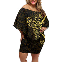 Black Gold Polynesian Tribal Off Shoulder Short Dress LT9 Women Gold - Polynesian Pride