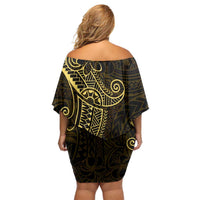 Black Gold Polynesian Tribal Off Shoulder Short Dress LT9 - Polynesian Pride