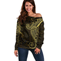Black Gold Polynesian Tribal Off Shoulder Sweater LT9 Women Gold - Polynesian Pride