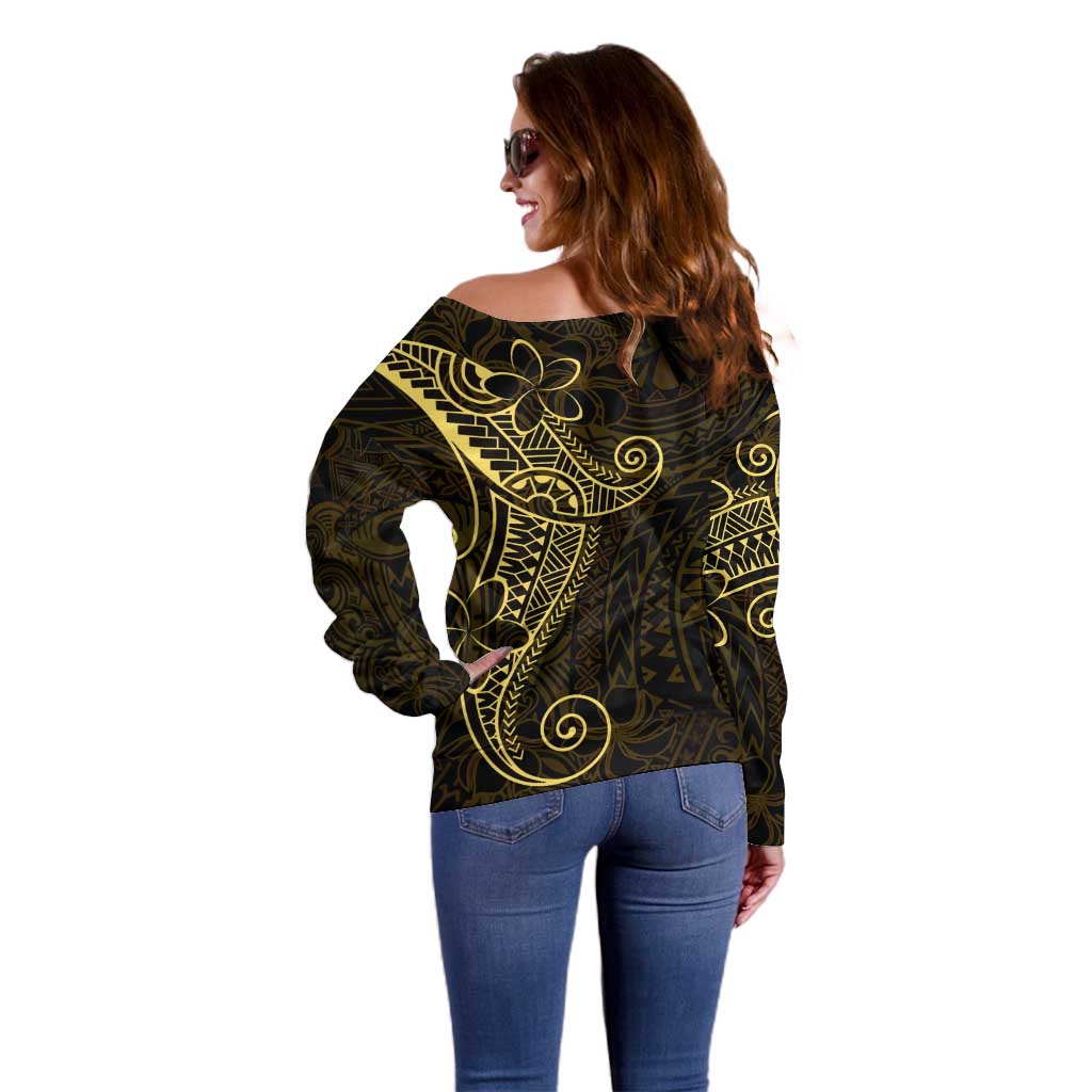 Black Gold Polynesian Tribal Off Shoulder Sweater LT9 - Polynesian Pride