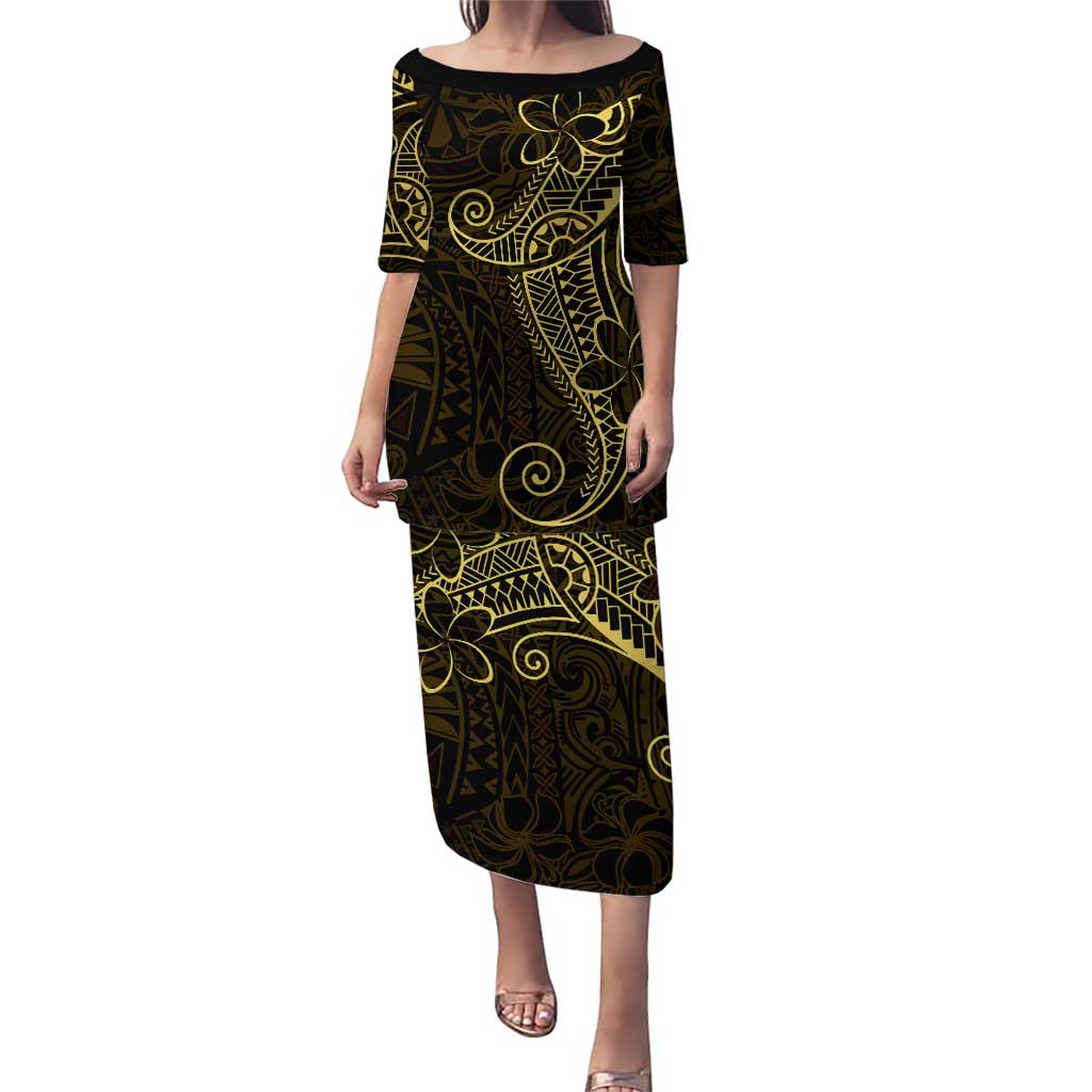 Black Gold Polynesian Tribal Puletasi LT9 Long Dress Gold - Polynesian Pride