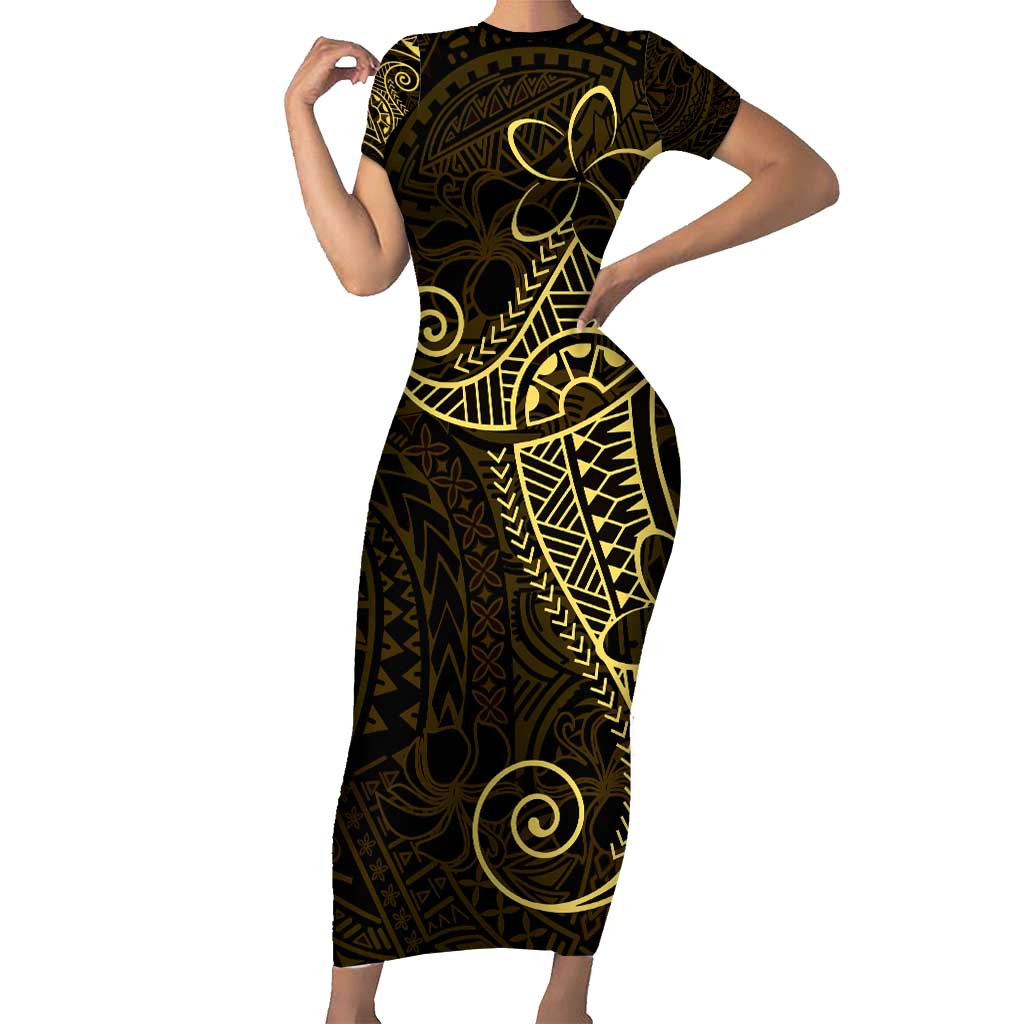 Black Gold Polynesian Tribal Short Sleeve Bodycon Dress LT9 Long Dress Gold - Polynesian Pride
