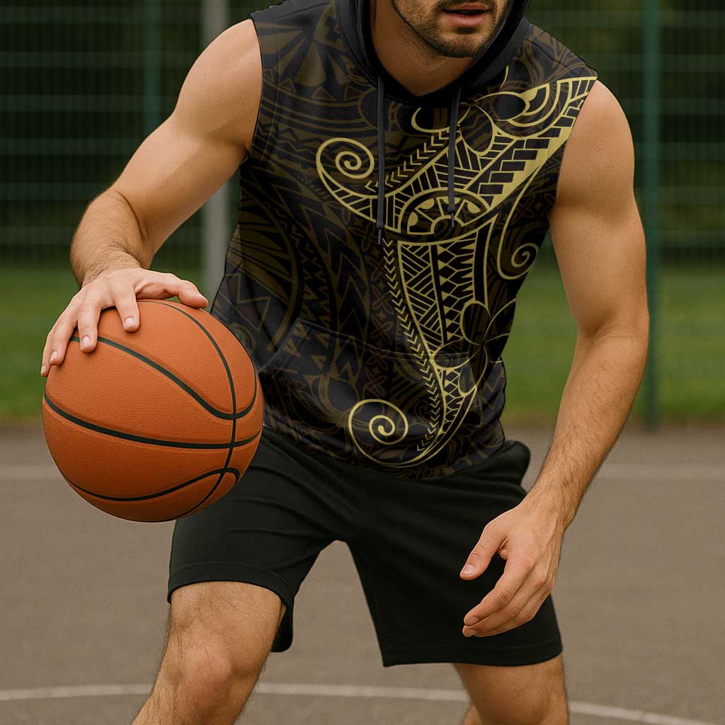Black Gold Polynesian Tribal Sleeveless Hoodie LT9 - Polynesian Pride