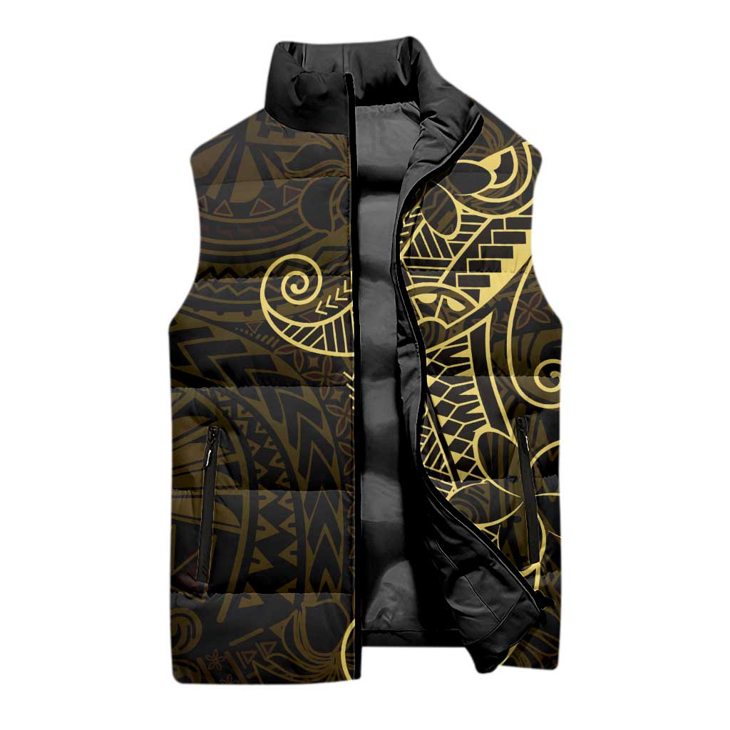 Black Gold Polynesian Tribal Sleeveless Puffer Jacket LT9 - Polynesian Pride