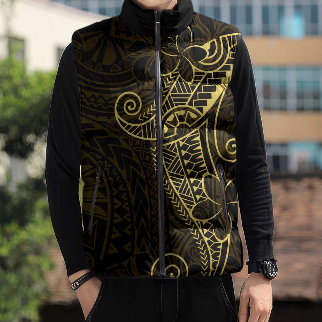 Black Gold Polynesian Tribal Sleeveless Puffer Jacket LT9 - Polynesian Pride
