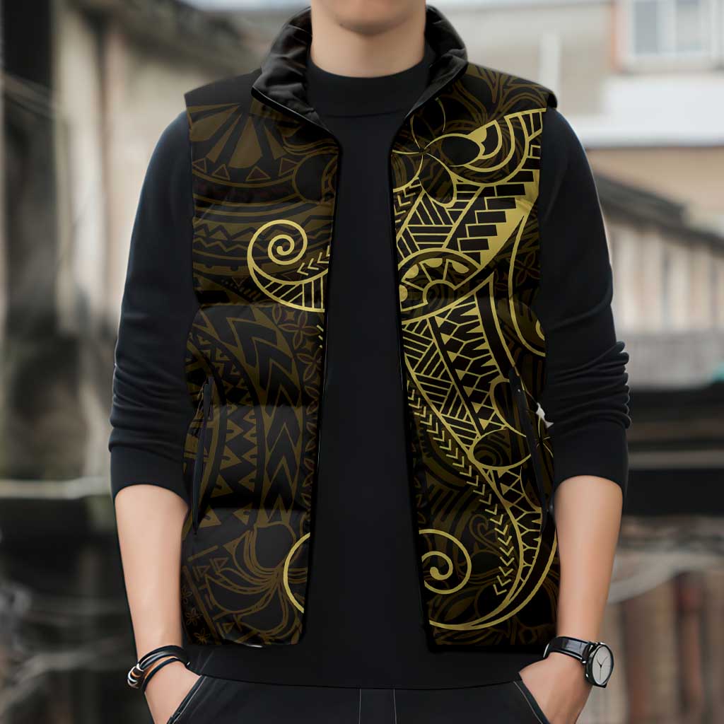 Black Gold Polynesian Tribal Sleeveless Puffer Jacket LT9 - Polynesian Pride