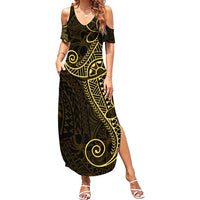 Black Gold Polynesian Tribal Summer Maxi Dress LT9 Women Gold - Polynesian Pride