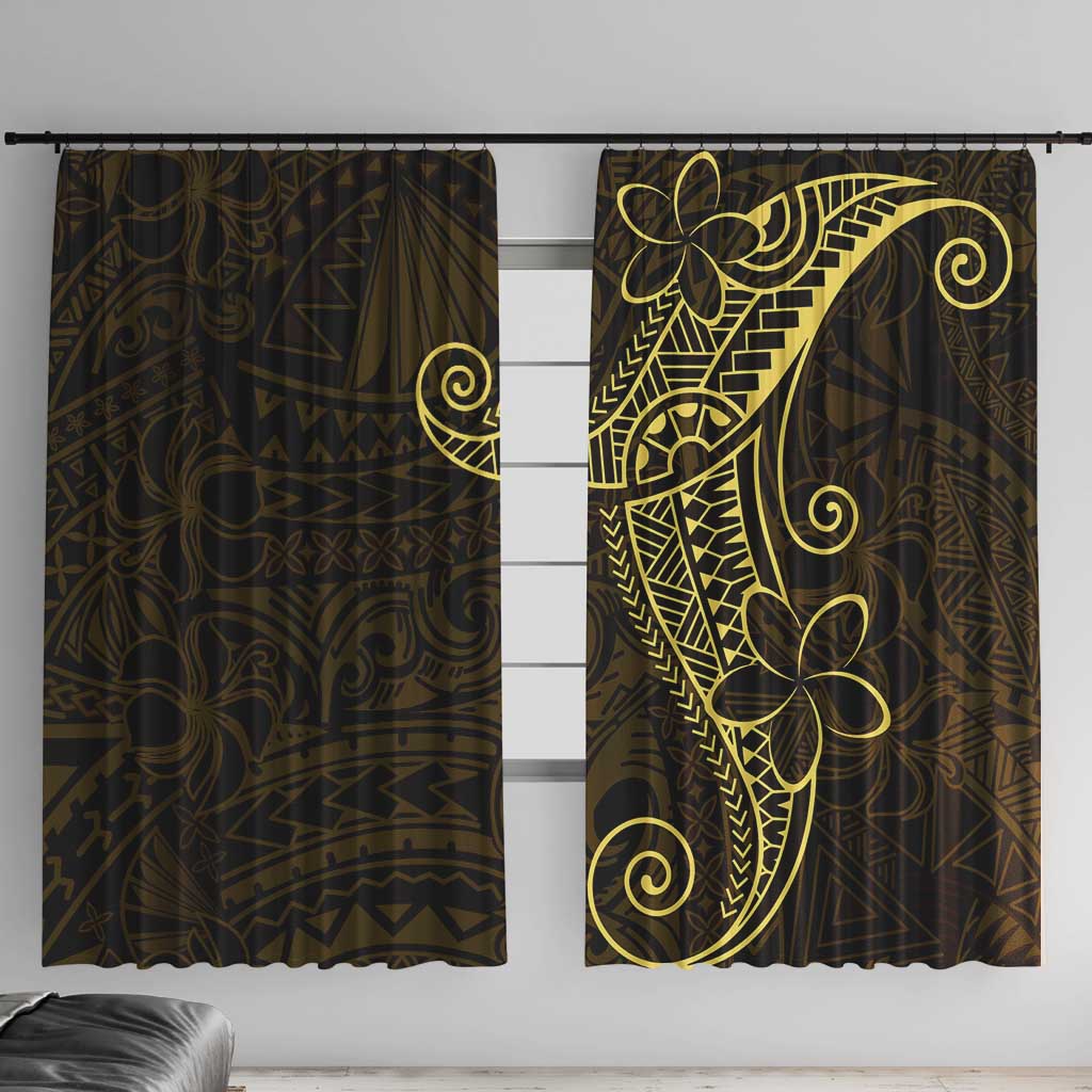 Black Gold Polynesian Tribal Window Curtain LT9 With Hooks Gold - Polynesian Pride
