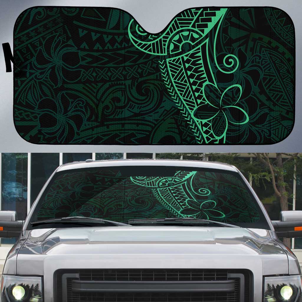 Black Green Polynesian Tribal Auto Sun Shade LT9 Green - Polynesian Pride
