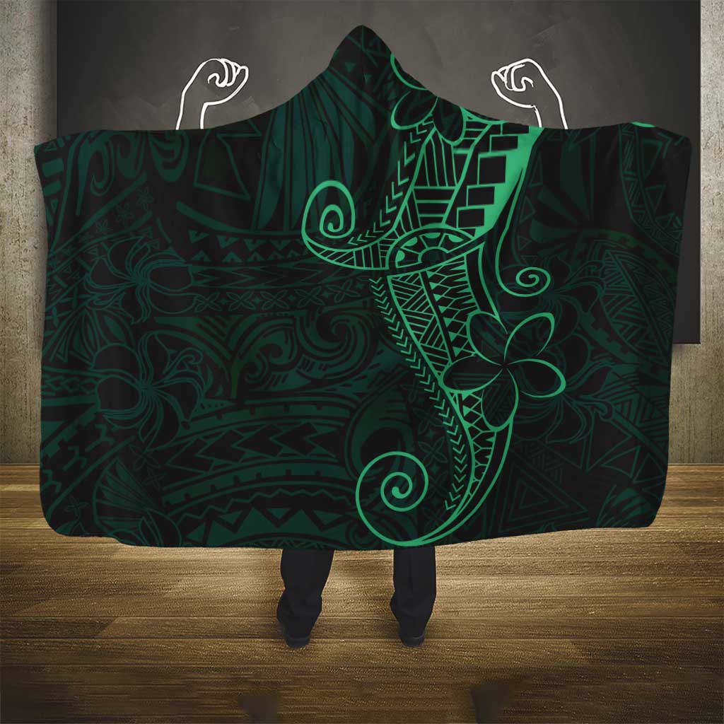 Black Green Polynesian Tribal Hooded Blanket LT9 - Polynesian Pride