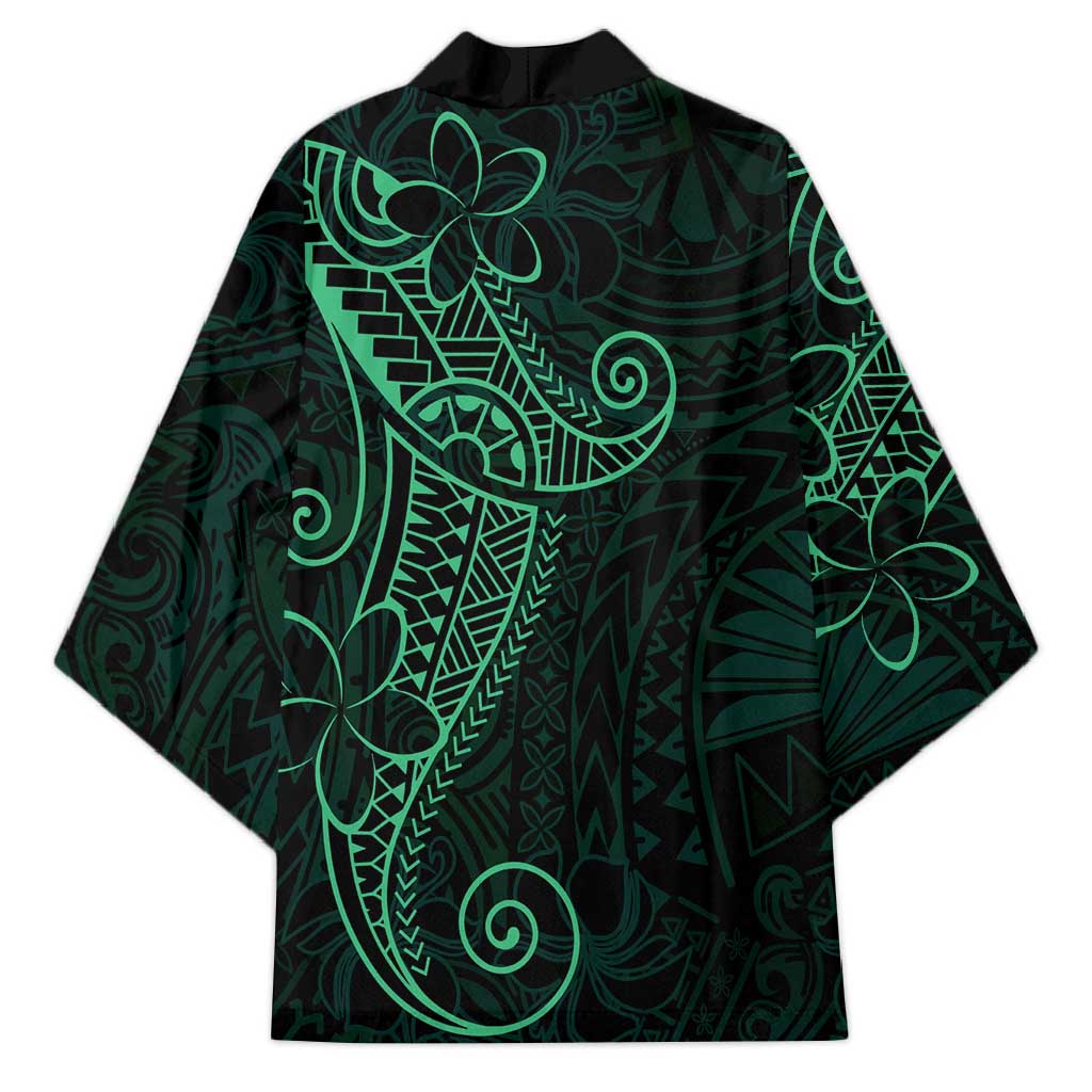 Black Green Polynesian Tribal Kimono LT9 - Polynesian Pride