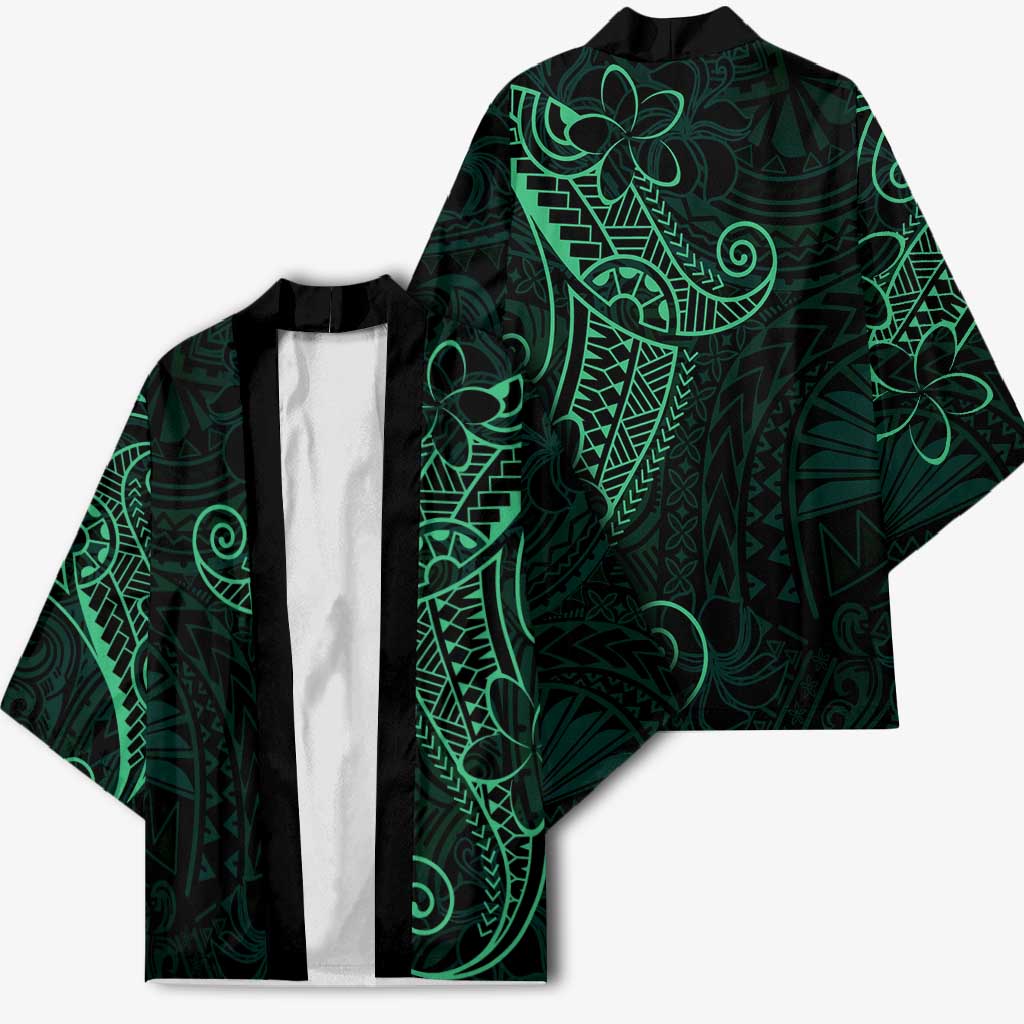 Black Green Polynesian Tribal Kimono LT9 - Polynesian Pride