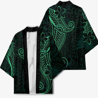 Black Green Polynesian Tribal Kimono LT9 - Polynesian Pride