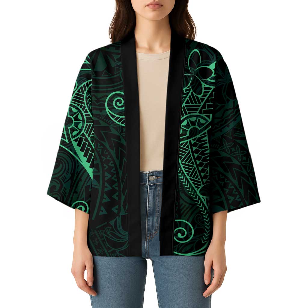 Black Green Polynesian Tribal Kimono LT9 - Polynesian Pride