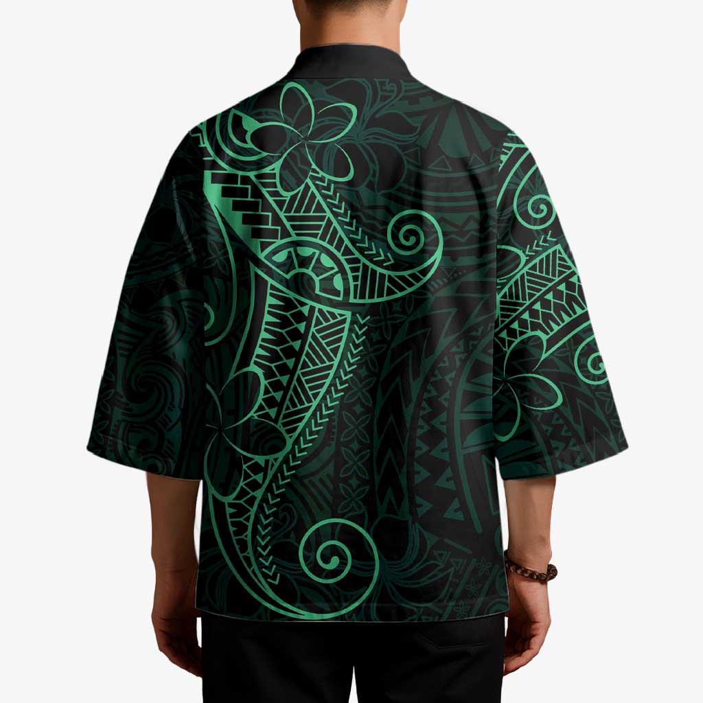 Black Green Polynesian Tribal Kimono LT9 - Polynesian Pride