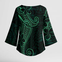 Black Green Polynesian Tribal Kimono Sleeve Blouse LT9 - Polynesian Pride