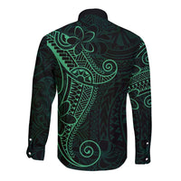 Black Green Polynesian Tribal Long Sleeve Button Shirt LT9 - Polynesian Pride