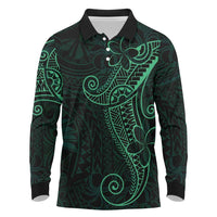 Black Green Polynesian Tribal Long Sleeve Polo Shirt LT9 Green - Polynesian Pride