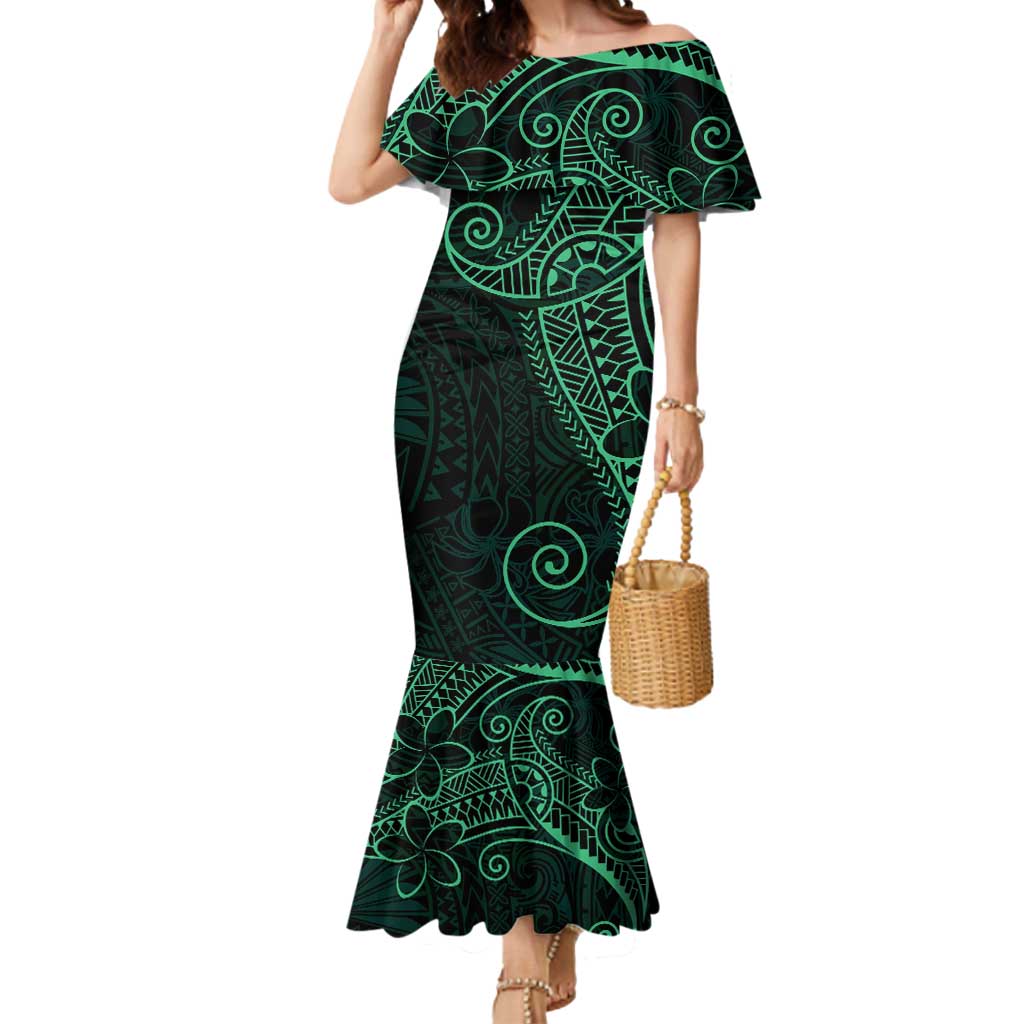 Black Green Polynesian Tribal Mermaid Dress LT9 Women Green - Polynesian Pride