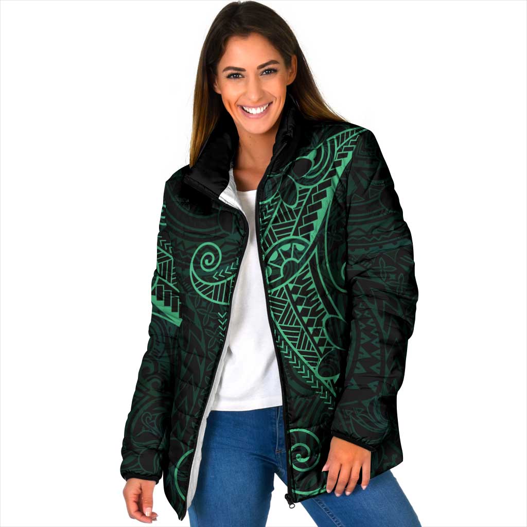 Black Green Polynesian Tribal Padded Jacket LT9 Women Green - Polynesian Pride