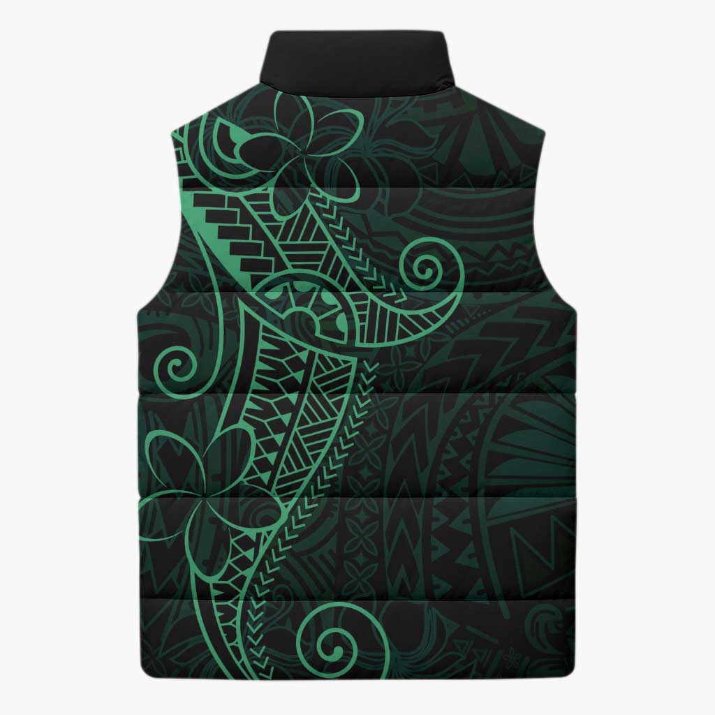 Black Green Polynesian Tribal Sleeveless Puffer Jacket LT9 - Polynesian Pride