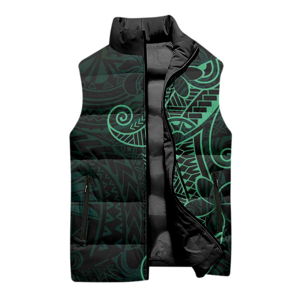 Black Green Polynesian Tribal Sleeveless Puffer Jacket LT9 - Polynesian Pride