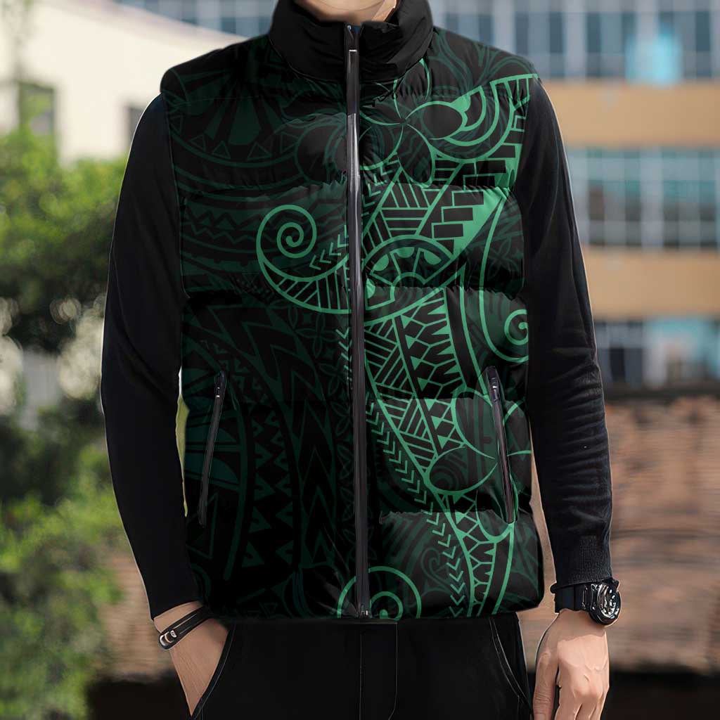 Black Green Polynesian Tribal Sleeveless Puffer Jacket LT9 - Polynesian Pride