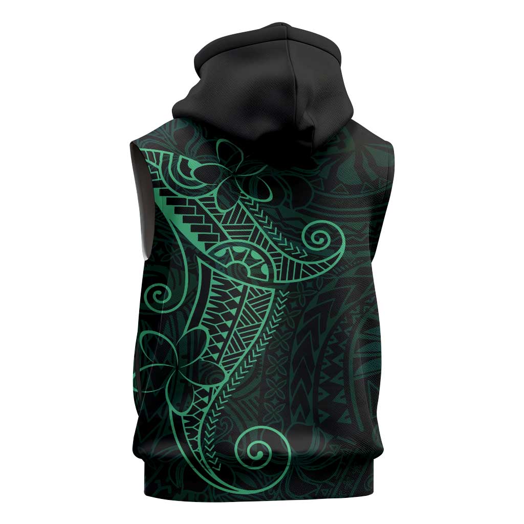 Black Green Polynesian Tribal Sleeveless Zip Hoodie LT9 - Polynesian Pride