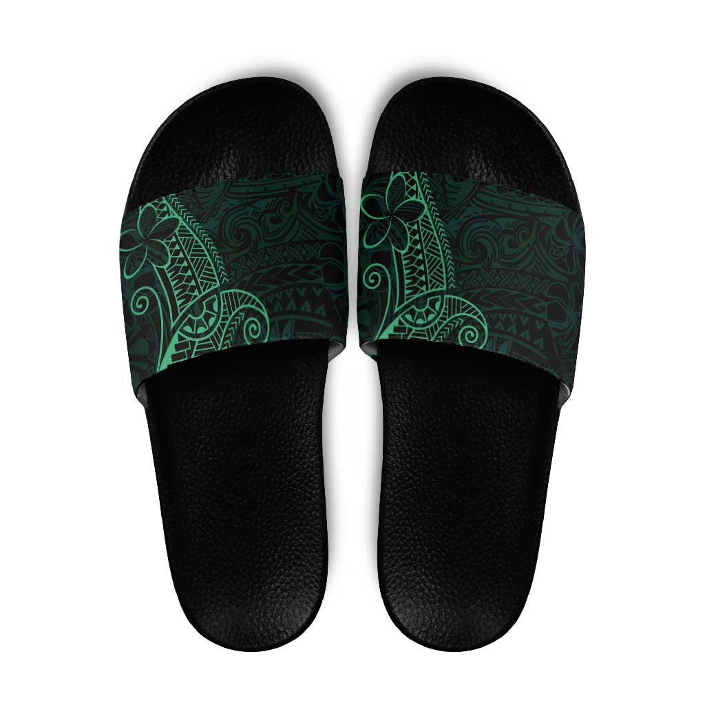 Black Green Polynesian Tribal Slide Sandals LT9 Green - Polynesian Pride