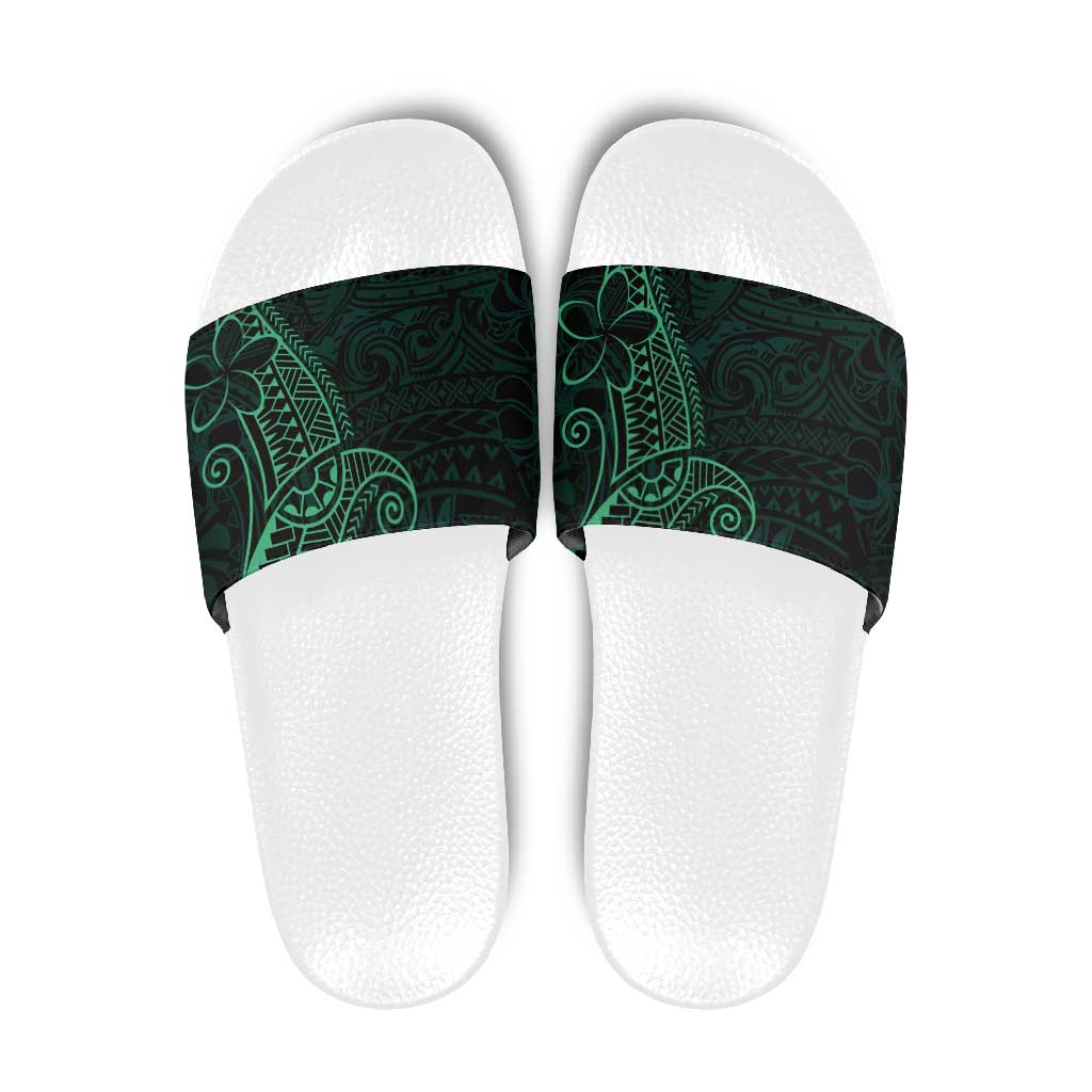 Black Green Polynesian Tribal Slide Sandals LT9 Green - Polynesian Pride