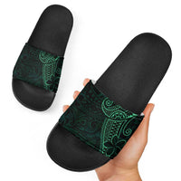 Black Green Polynesian Tribal Slide Sandals LT9 - Polynesian Pride