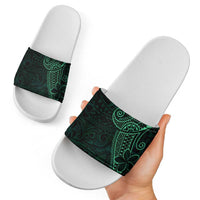 Black Green Polynesian Tribal Slide Sandals LT9 - Polynesian Pride