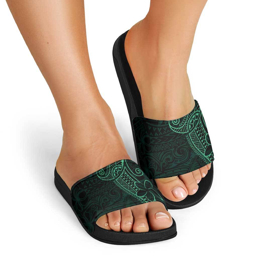 Black Green Polynesian Tribal Slide Sandals LT9 - Polynesian Pride