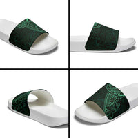 Black Green Polynesian Tribal Slide Sandals LT9 - Polynesian Pride