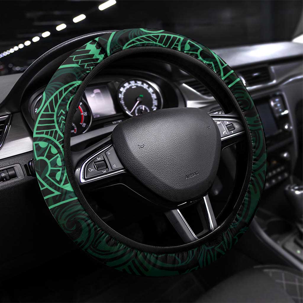 Black Green Polynesian Tribal Steering Wheel Cover LT9 Universal Fit Green - Polynesian Pride
