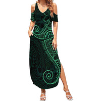 Black Green Polynesian Tribal Summer Maxi Dress LT9 Women Green - Polynesian Pride