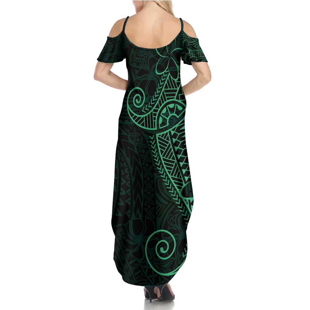Black Green Polynesian Tribal Summer Maxi Dress LT9 - Polynesian Pride