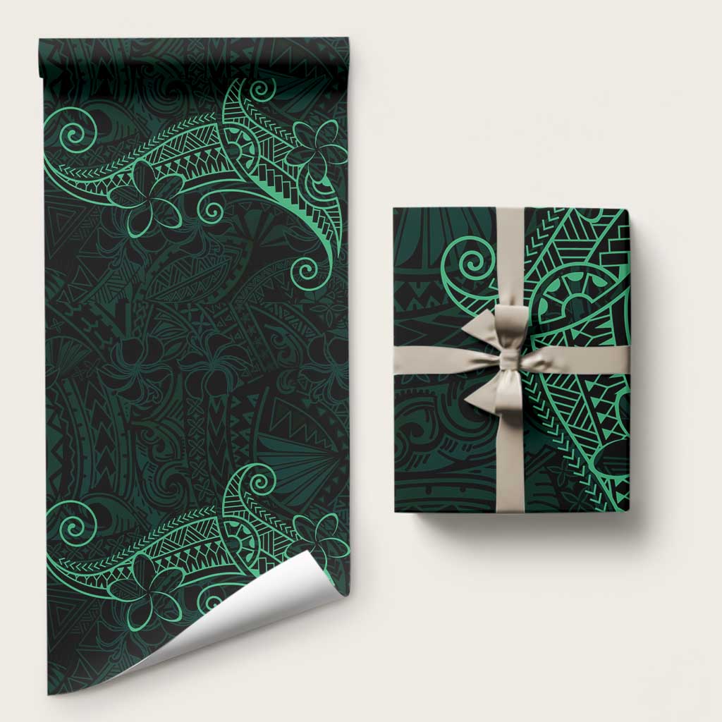Black Green Polynesian Tribal Wrapping Paper LT9 58" × 23" Green - Polynesian Pride