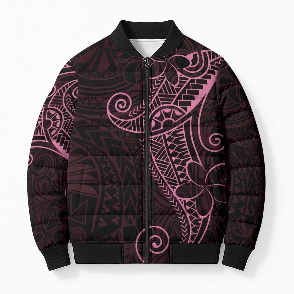 Black Pink Polynesian Tribal Bomber Puffer Jacket LT9 Unisex Pink - Polynesian Pride