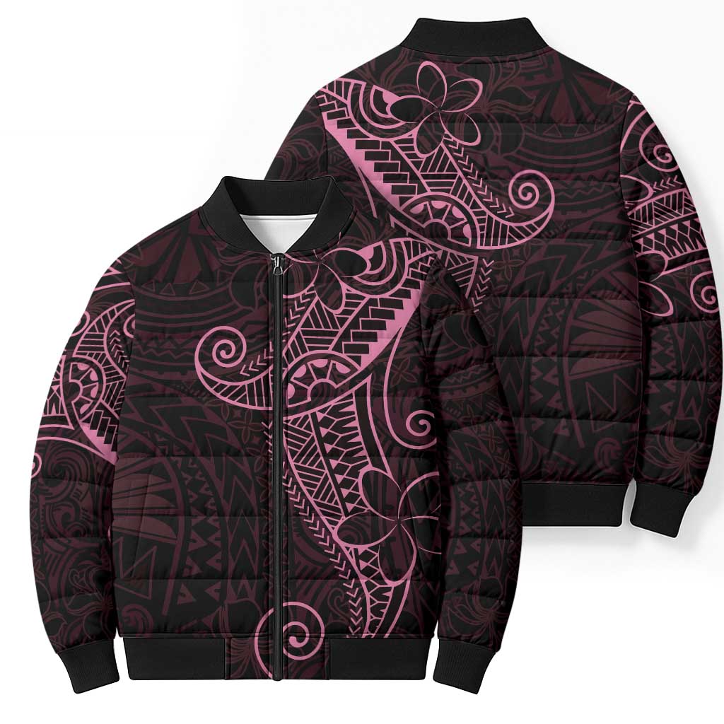 Black Pink Polynesian Tribal Bomber Puffer Jacket LT9 - Polynesian Pride