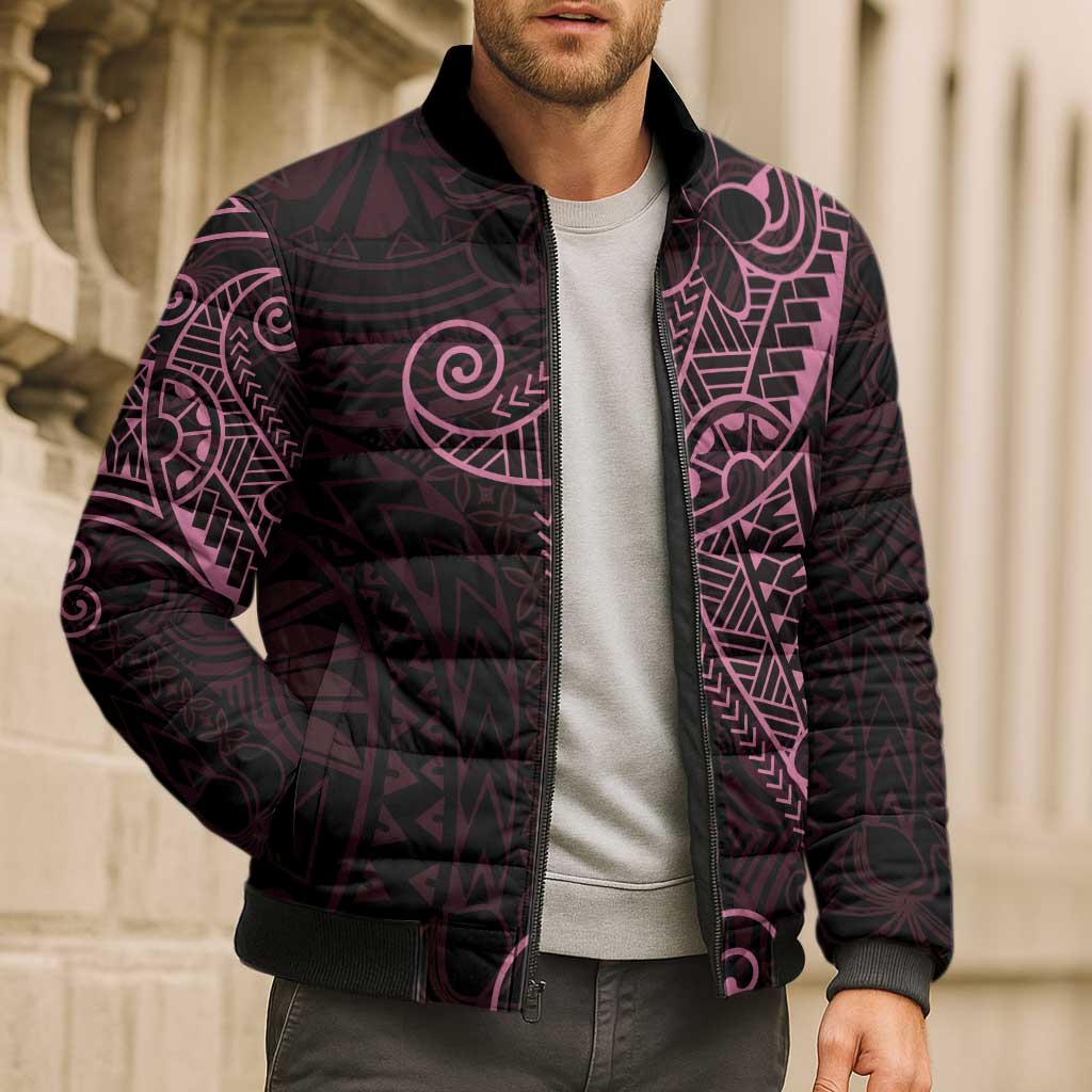 Black Pink Polynesian Tribal Bomber Puffer Jacket LT9 - Polynesian Pride