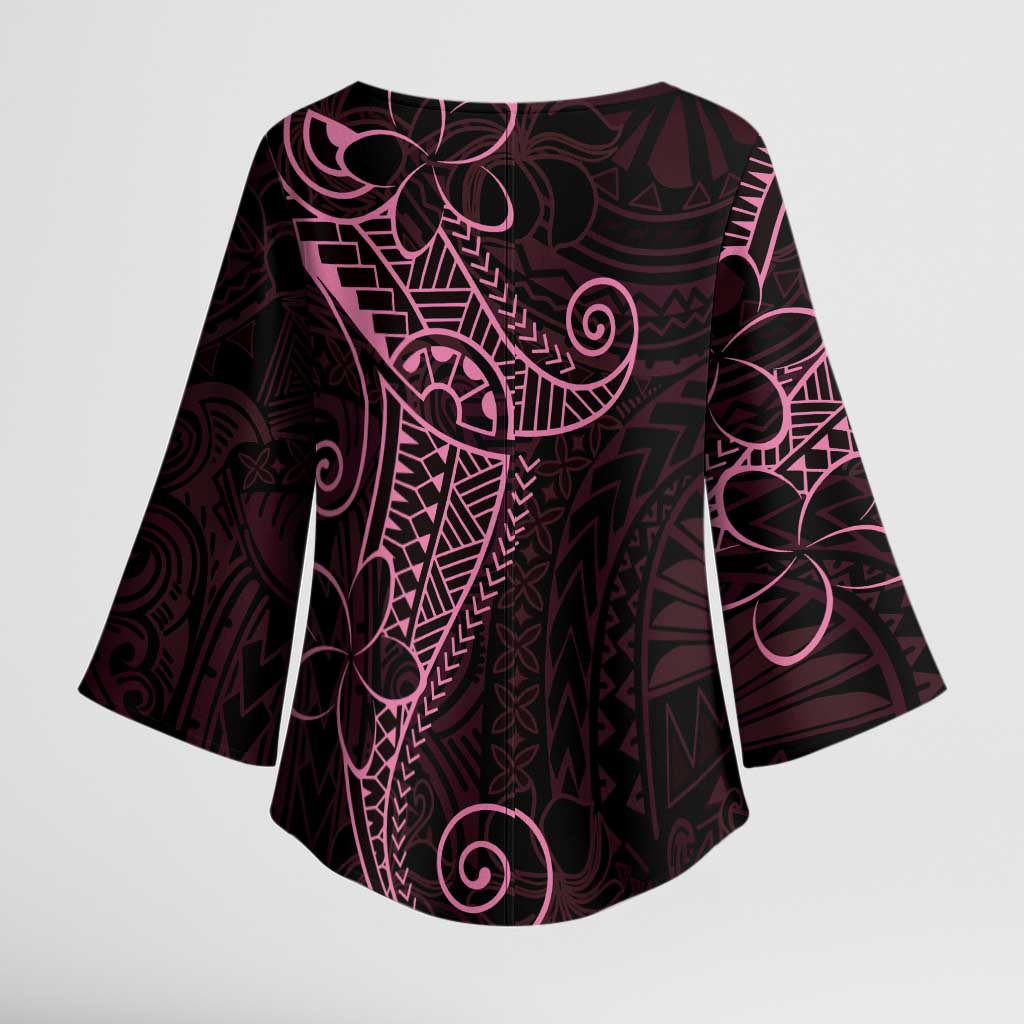 Black Pink Polynesian Tribal Kimono Sleeve Blouse LT9 - Polynesian Pride
