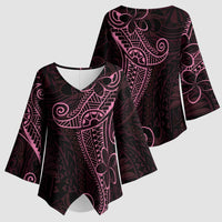 Black Pink Polynesian Tribal Kimono Sleeve Blouse LT9 - Polynesian Pride