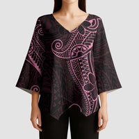 Black Pink Polynesian Tribal Kimono Sleeve Blouse LT9 - Polynesian Pride