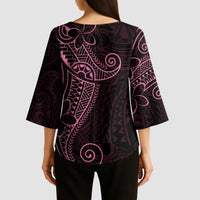 Black Pink Polynesian Tribal Kimono Sleeve Blouse LT9 - Polynesian Pride