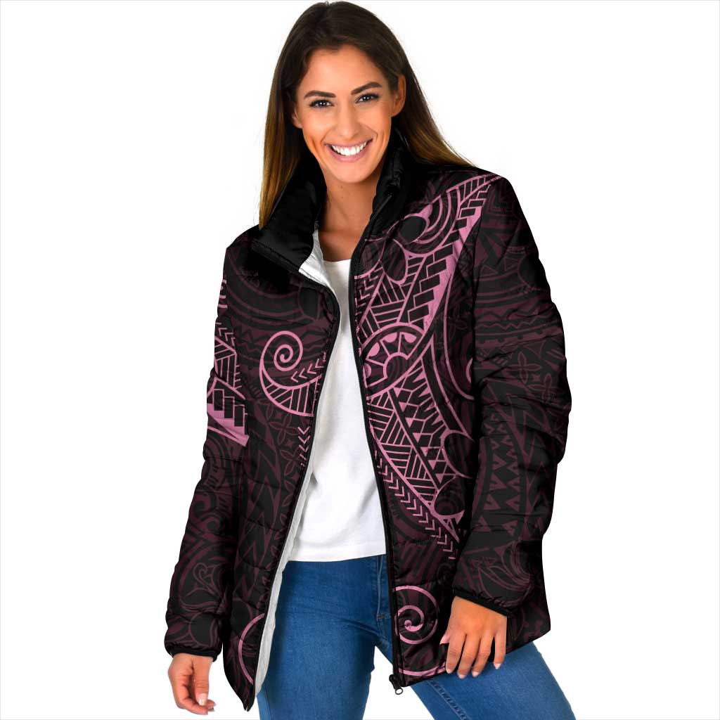 Black Pink Polynesian Tribal Padded Jacket LT9 Women Pink - Polynesian Pride